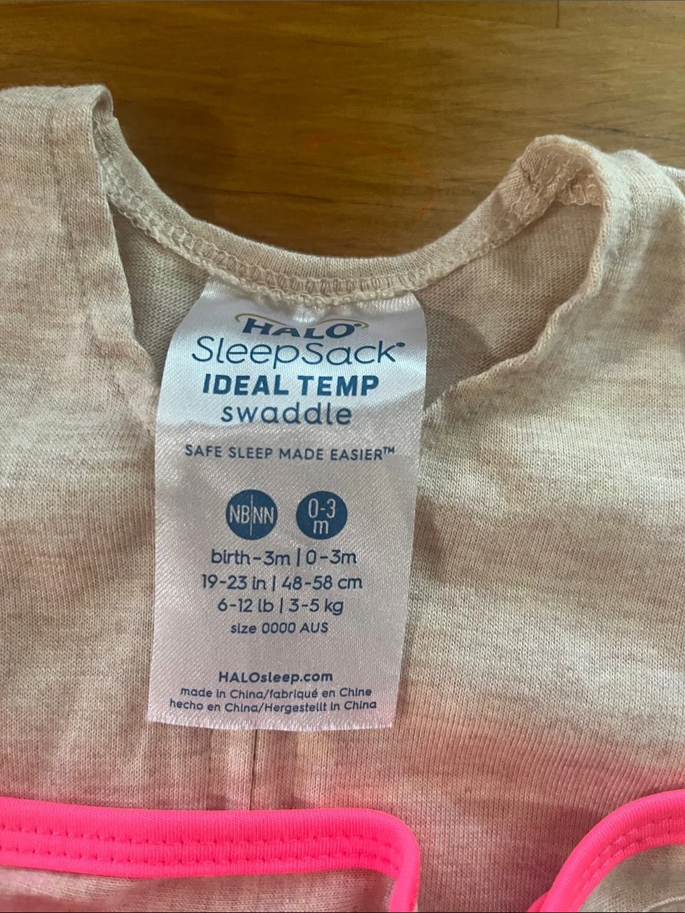 Halo Sleepsack Swaddle in Beige with Neon Pink Trim